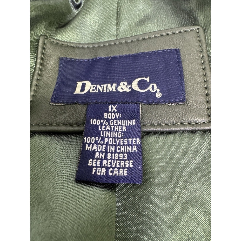 Denim and Company button up Leather Jacket Womens XL Lined Green western city - Picture 5 of 8